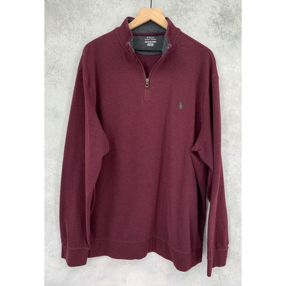 Polo Ralph Lauren Sweater Mens XXL Burgundy 1/4 Zip Pullover Cotton Mock Neck